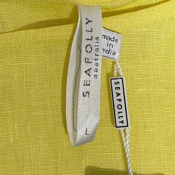 Seafolly Large Bright Folk Lime Light Long Sleeve Boat Neck Linen Crop Top NWT - Picture 6 of 11